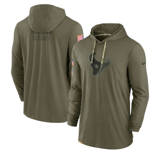 Men's Houston Texans 2022 Olive Salute to Service Tonal Pullover Hoodie